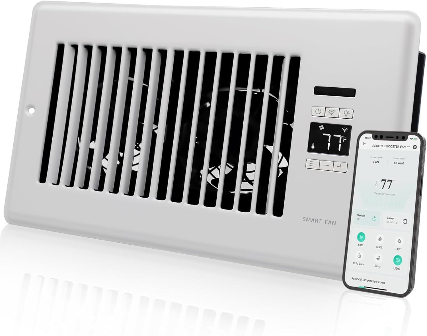 Smart Register Booster Fan for 6x10 Vent with Thermostat &amp; WI-FI App Control