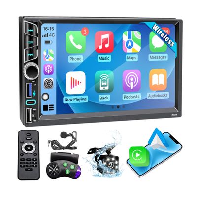 7 Inch Double Din Stereo with Wireless CarPlay, Android Auto &amp; Backup Camera