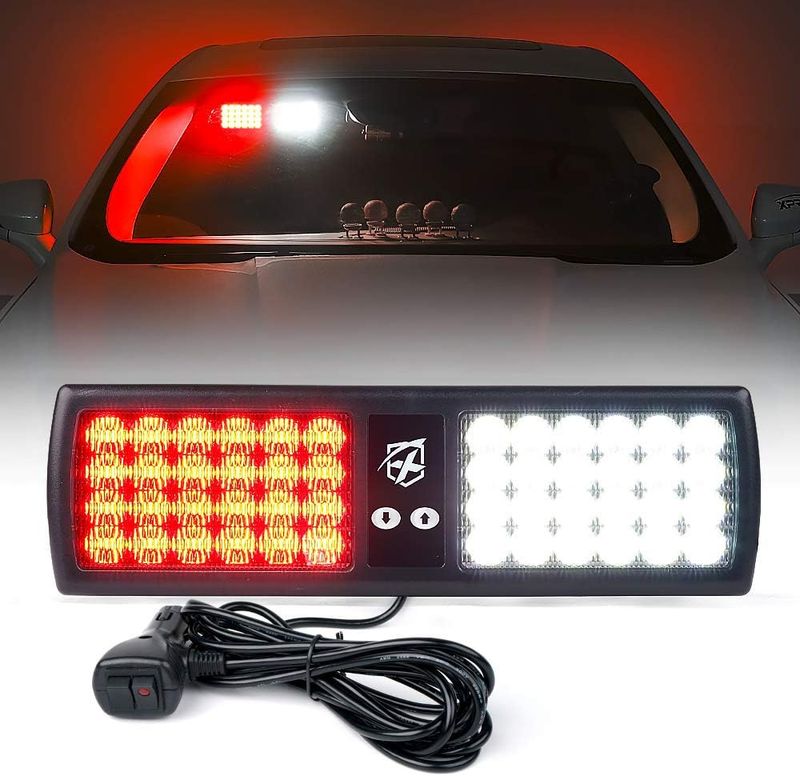 White-Red 48 LED Visor Strobe Lights for Trucks, Car &amp; Construction Vehicles