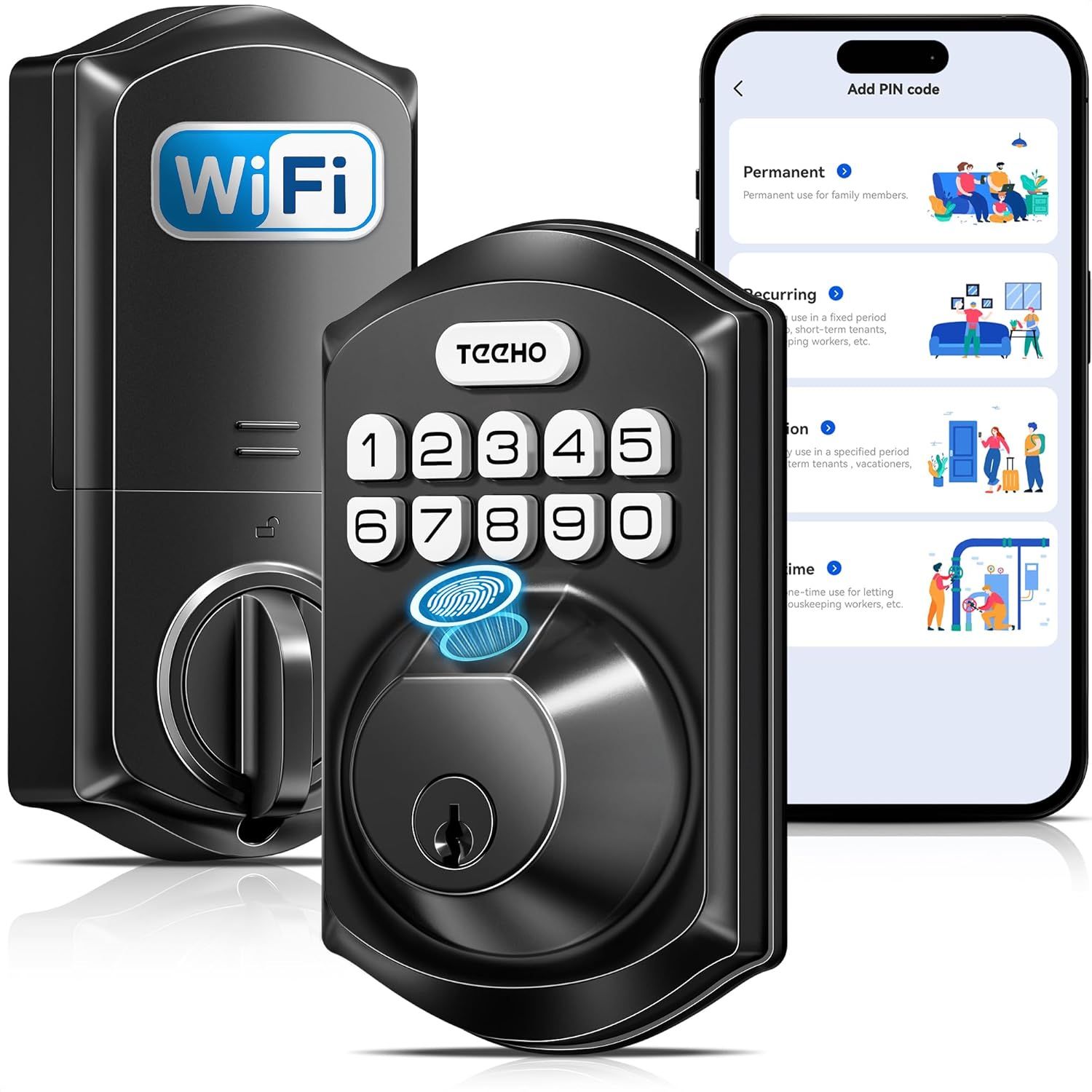 WiFi Smart Lock with Fingerprint Keyless Entry Deadbolt And App Control for Front Door