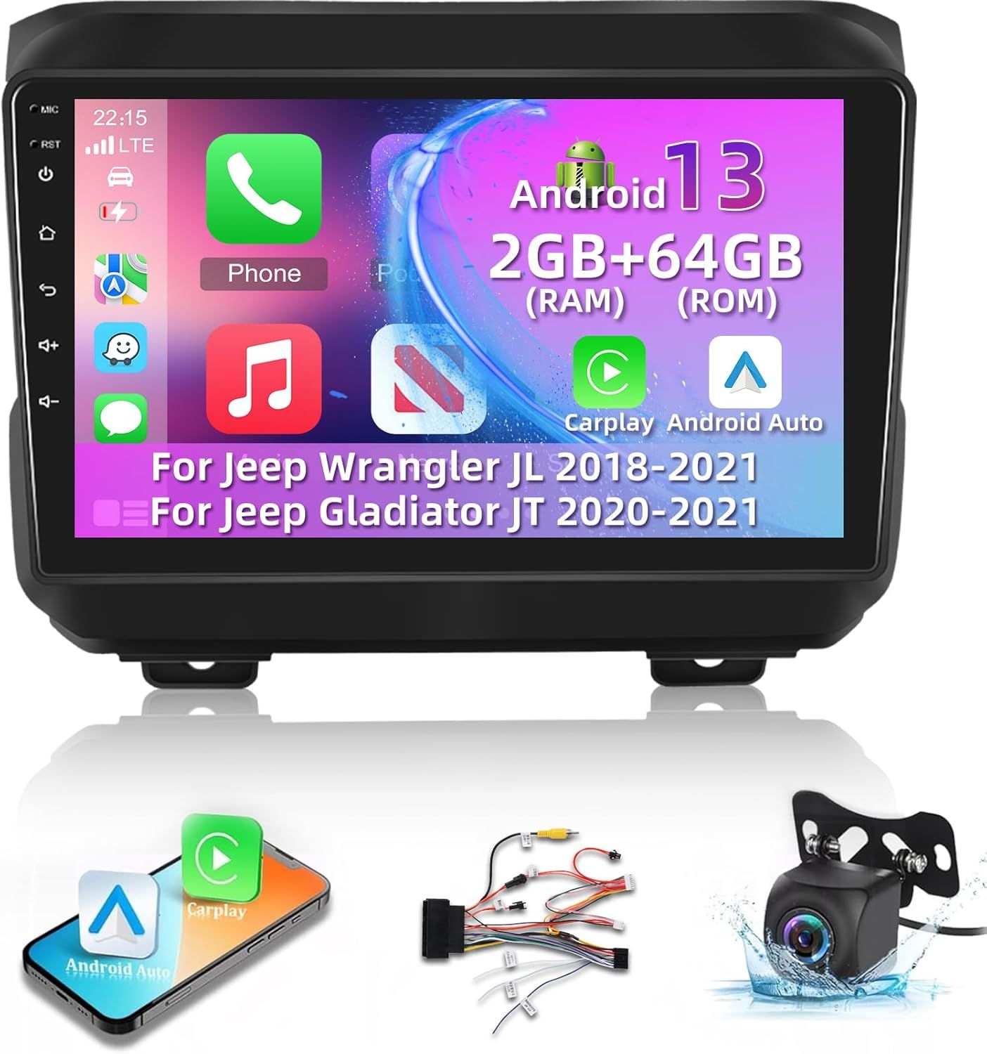 Jeep Wrangler JL 2018–2021 / Gladiator JT 2020–2021 Car Stereo 9” with Backup Camera