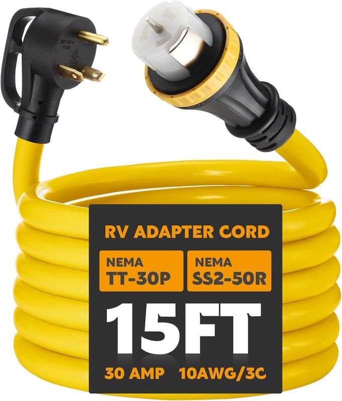 15FT RV Generator Power Adapter Cord 30A to 50A Locking Heavy Duty