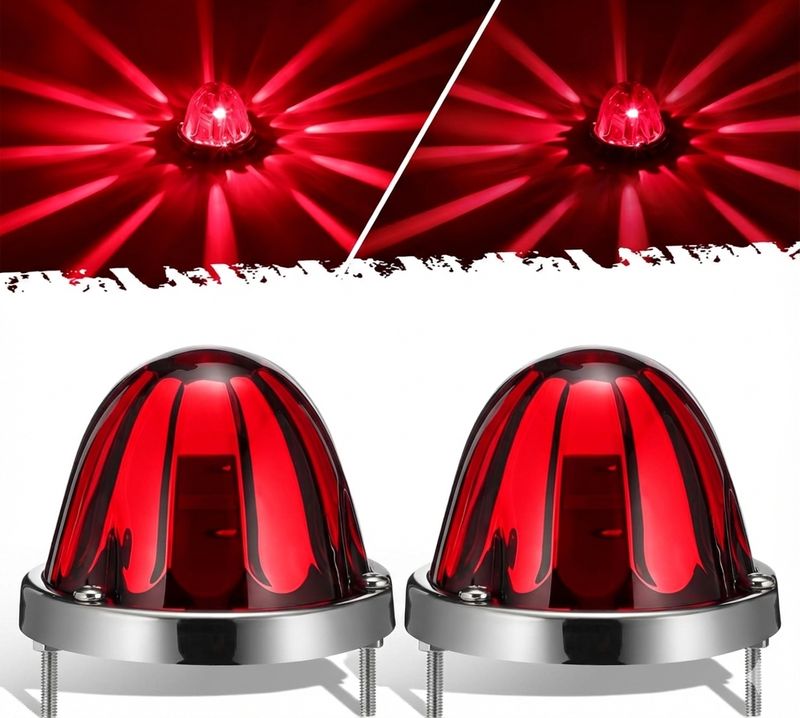 2PCS Red Glass Lens LED Watermelon Side Marker Lights with Stainless Bezel For Trailers &amp; Trucks