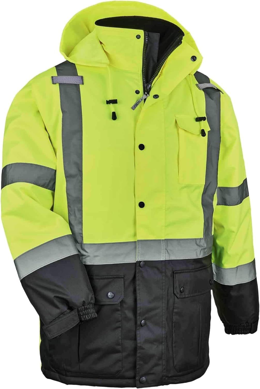 High Visibility Reflective Winter Safety Jacket – Insulated Parka ANSI Compliant, Lime Green, Size Large
