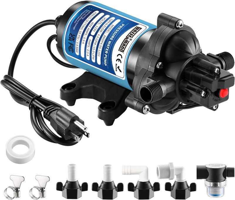 115 Volt Self Priming Diaphragm Water Pump 4.0GPM 55PSI for Home, Marine, RV &amp; Garden