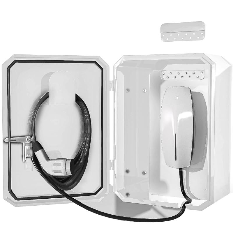 Wall Mounted EV Charger Protection Box Steel, Waterproof &amp; Lockable (White Color)