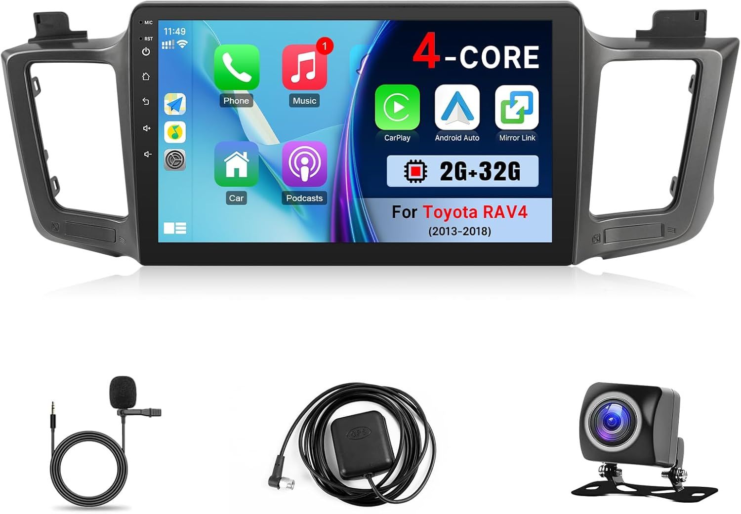 Toyota RAV4 2013–2018 Touchscreen Stereo 10.1" Wireless CarPlay, Android Auto, GPS &amp; Camera