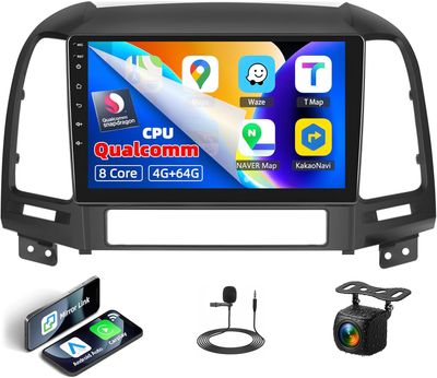 Hyundai Santa Fe 2006–2012 Touchscreen Stereo Wireless CarPlay Android Auto Backup Camera