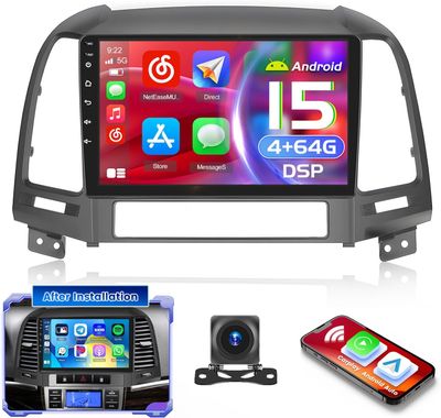 Hyundai Santa Fe 2006–2012 Radio Upgrade 9 Inch Screen CarPlay Android Auto &amp; Backup Camera