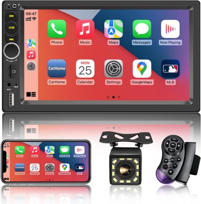 7 Inch Double Din Car Stereo Touchscreen Apple CarPlay, Bluetooth, GPS &amp; Backup Camera