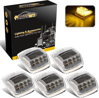 Clear Lens Amber Cab Marker Lights Truck Roof LED For Peterbilt, Kenworth, Freightliner, Mack