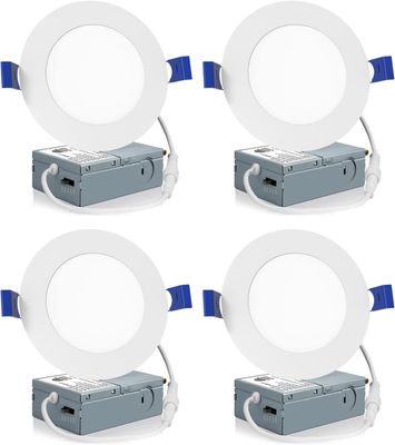 4 Pack 4 Inch LED Recessed Ceiling Lights Dimmable Canless Downlights with Junction Box