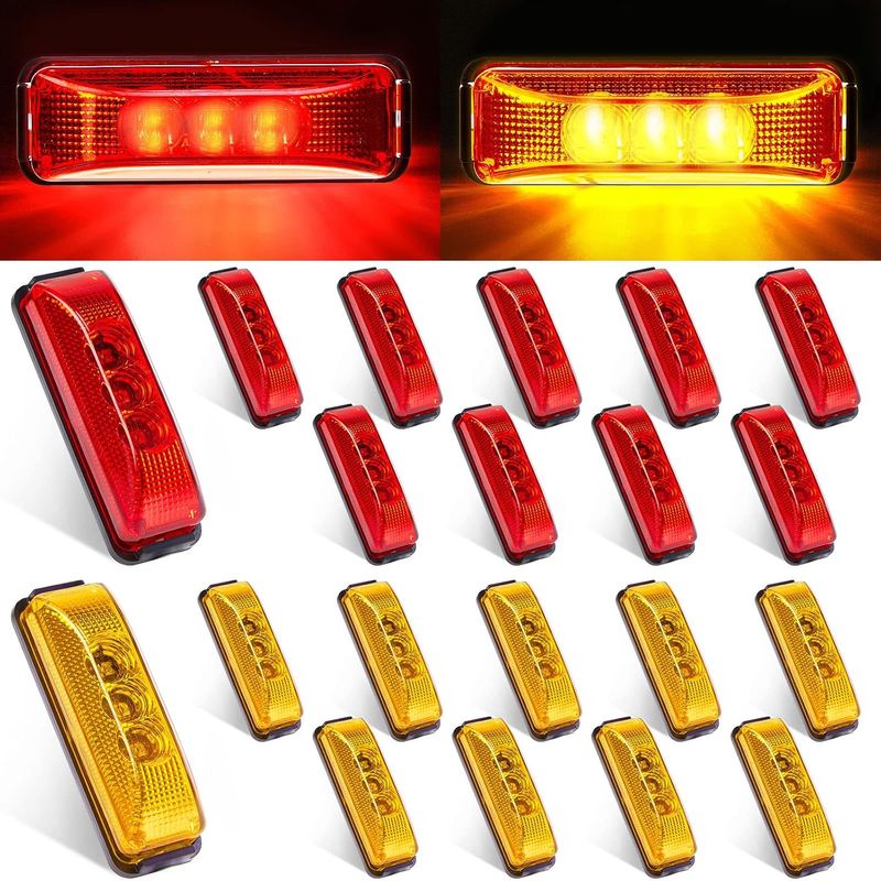 20 Pieces 3.9 Inch LED Marker Lights Amber and Red Waterproof for Truck, Trailer, RV &amp; Exterior