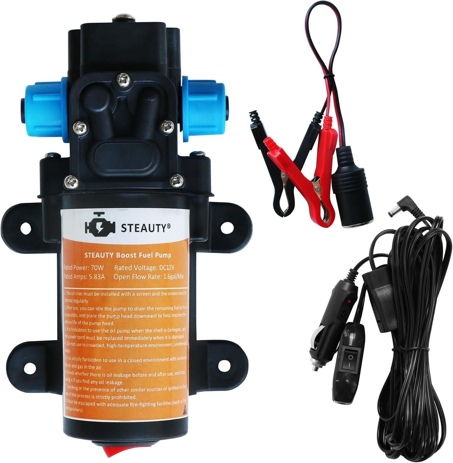 12V Heavy Duty Fuel Transfer Pump 85GPH High Flow for Gasoline and Diesel