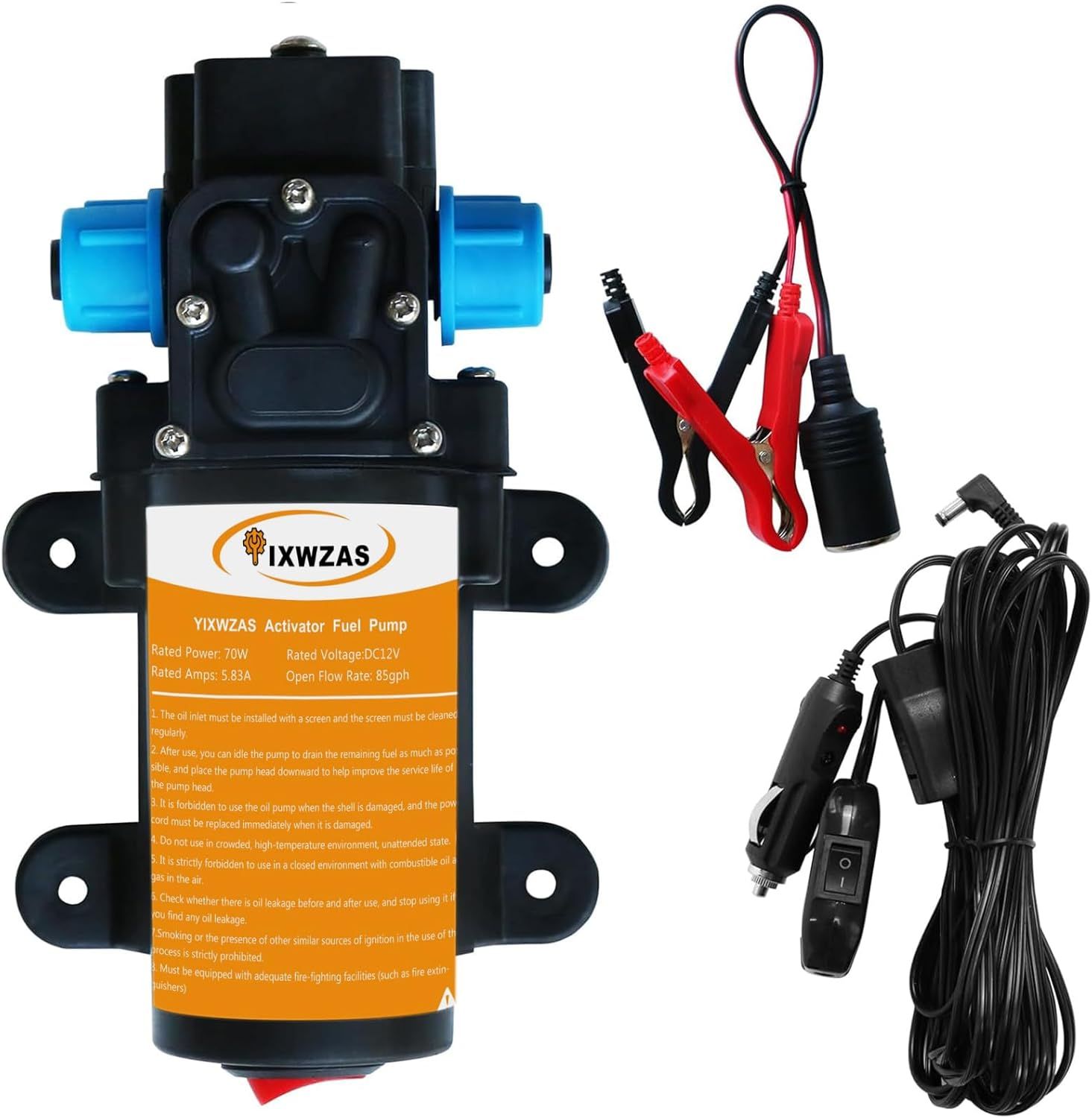 12V Heavy Duty Fuel Transfer Pump 85GPH High Flow for Gasoline and Diesel