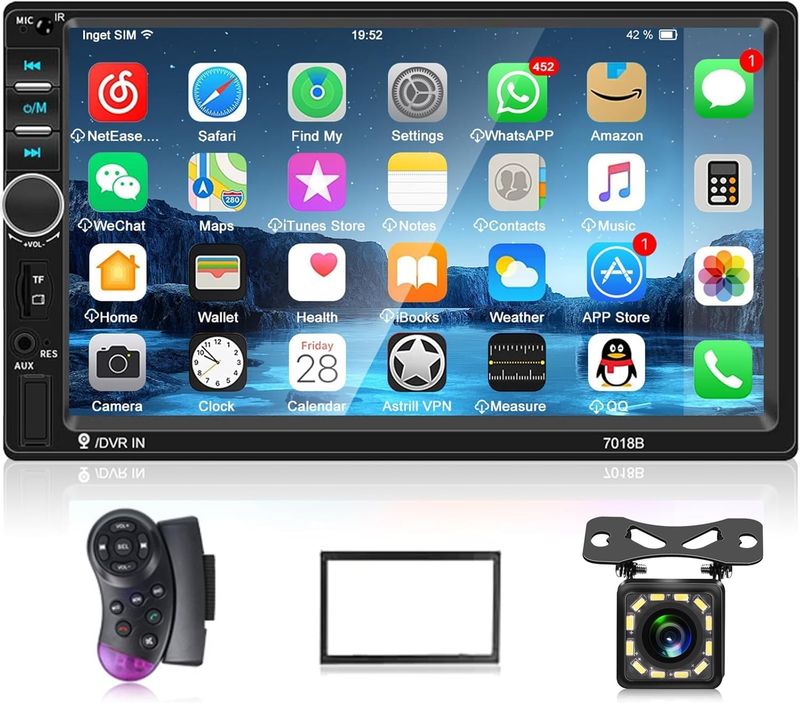 Double Din Car Stereo 7 Inch Touch Screen with Bluetooth &amp; Backup Camera