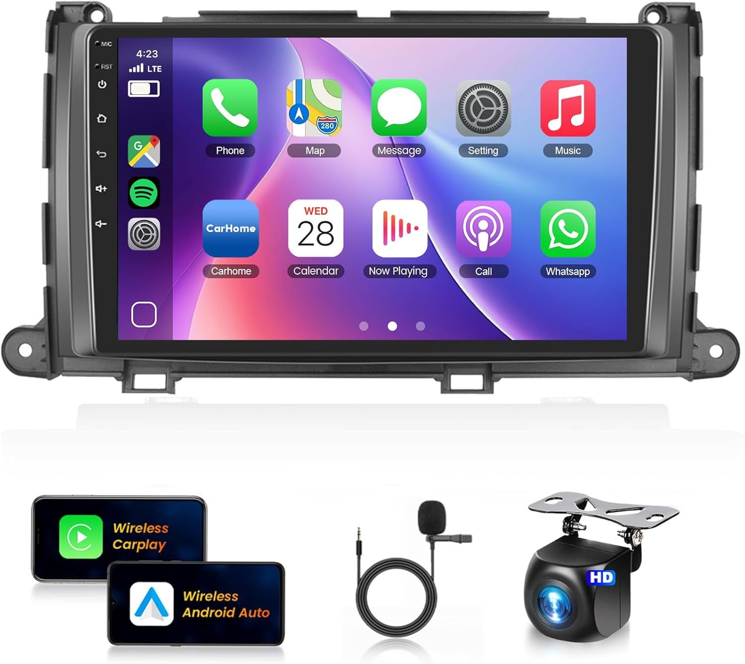 Toyota Sienna 2010–2014 Wireless CarPlay Android Car Stereo 9 Inch with Wi-Fi &amp; Backup Camera