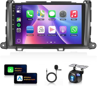 Toyota Sienna 2010–2014 Wireless CarPlay Android Car Stereo 9 Inch with Wi-Fi &amp; Backup Camera