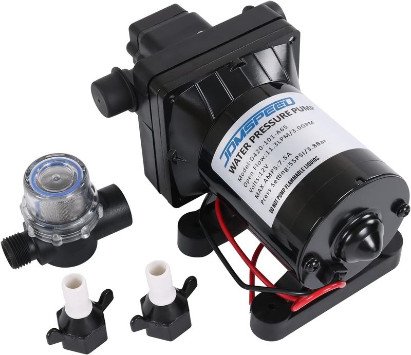 Powerful 12V RV Water Pressure Pump 3.0 GPM 55 PSI for Shower &amp; Camper Use