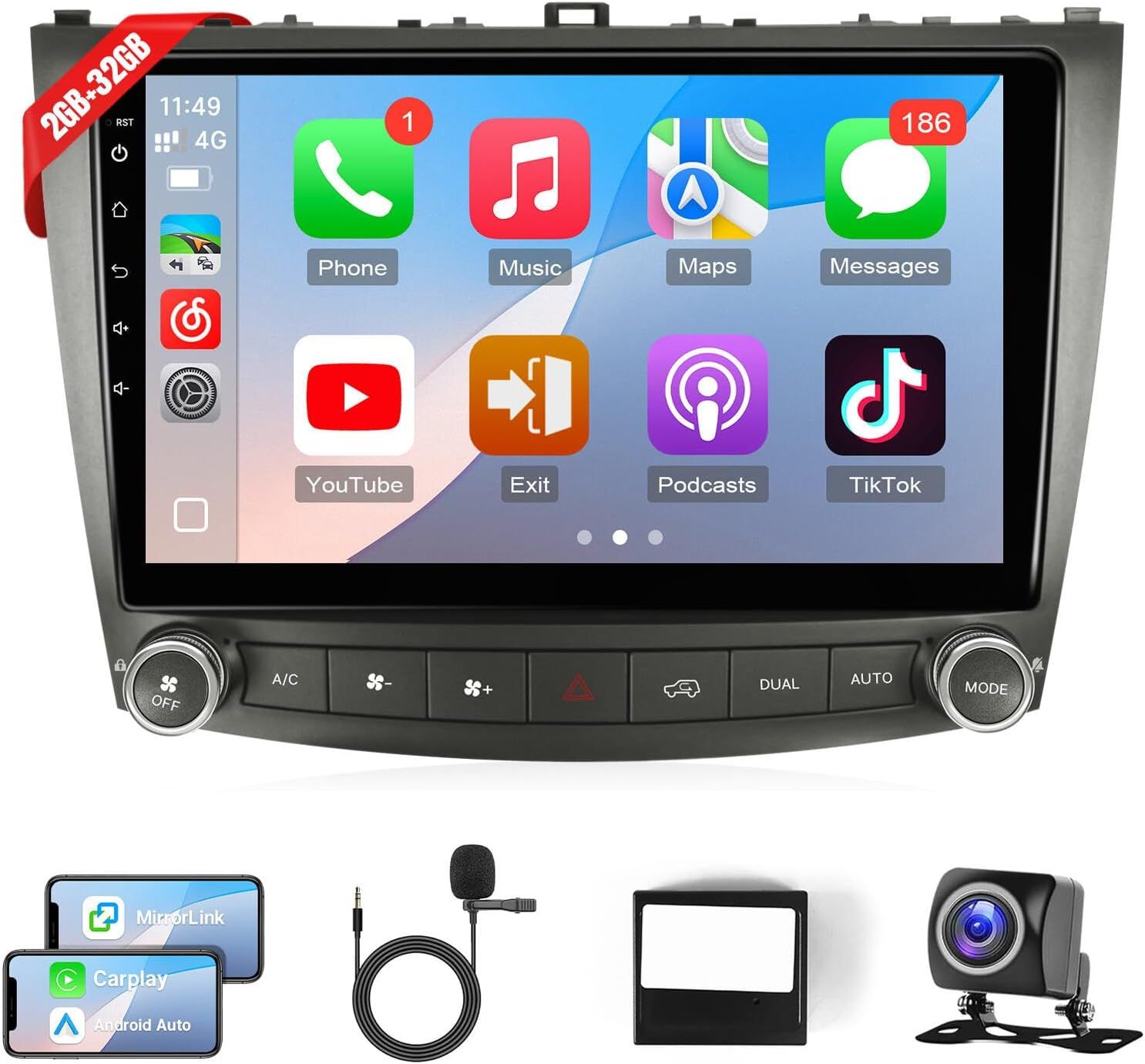 Lexus IS250-IS300-IS350 2006–2012 Android Auto Touch Screen Car Stereo &amp; Backup Camera