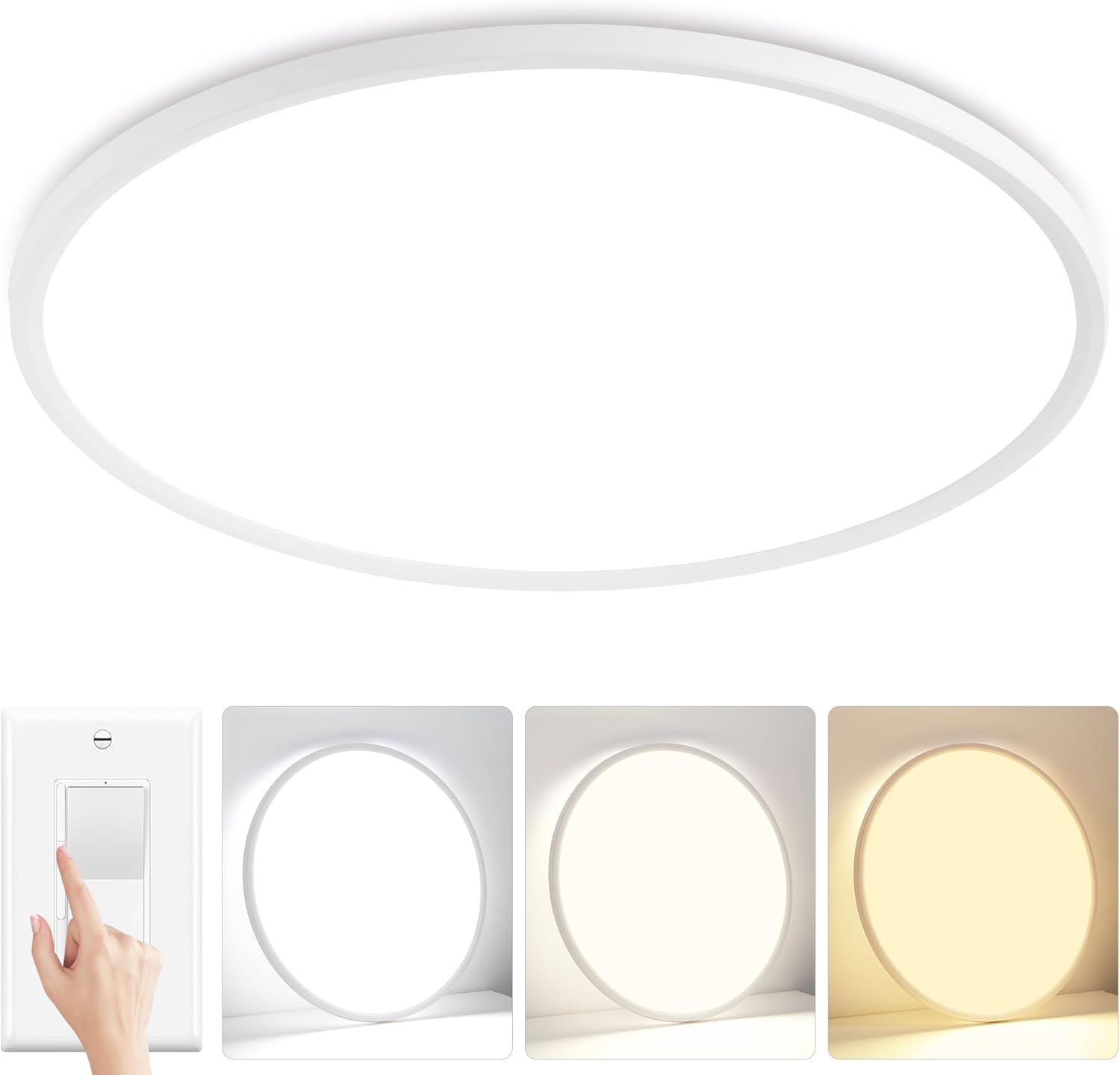 24 Inch Ultra Thin LED Ceiling Light 3 Color Selectable 50W 5000LM Dimmable Flush Mount White