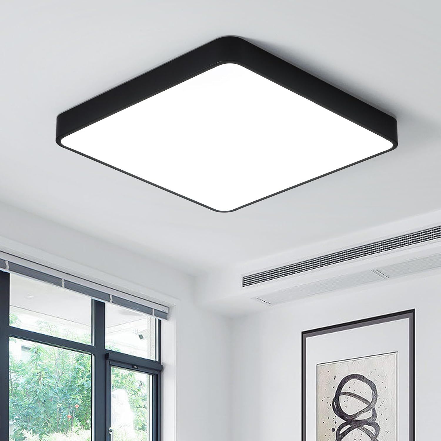 19.6 Inch LED Ceiling Light Square Flush Mount 39W 6500K Daylight Black