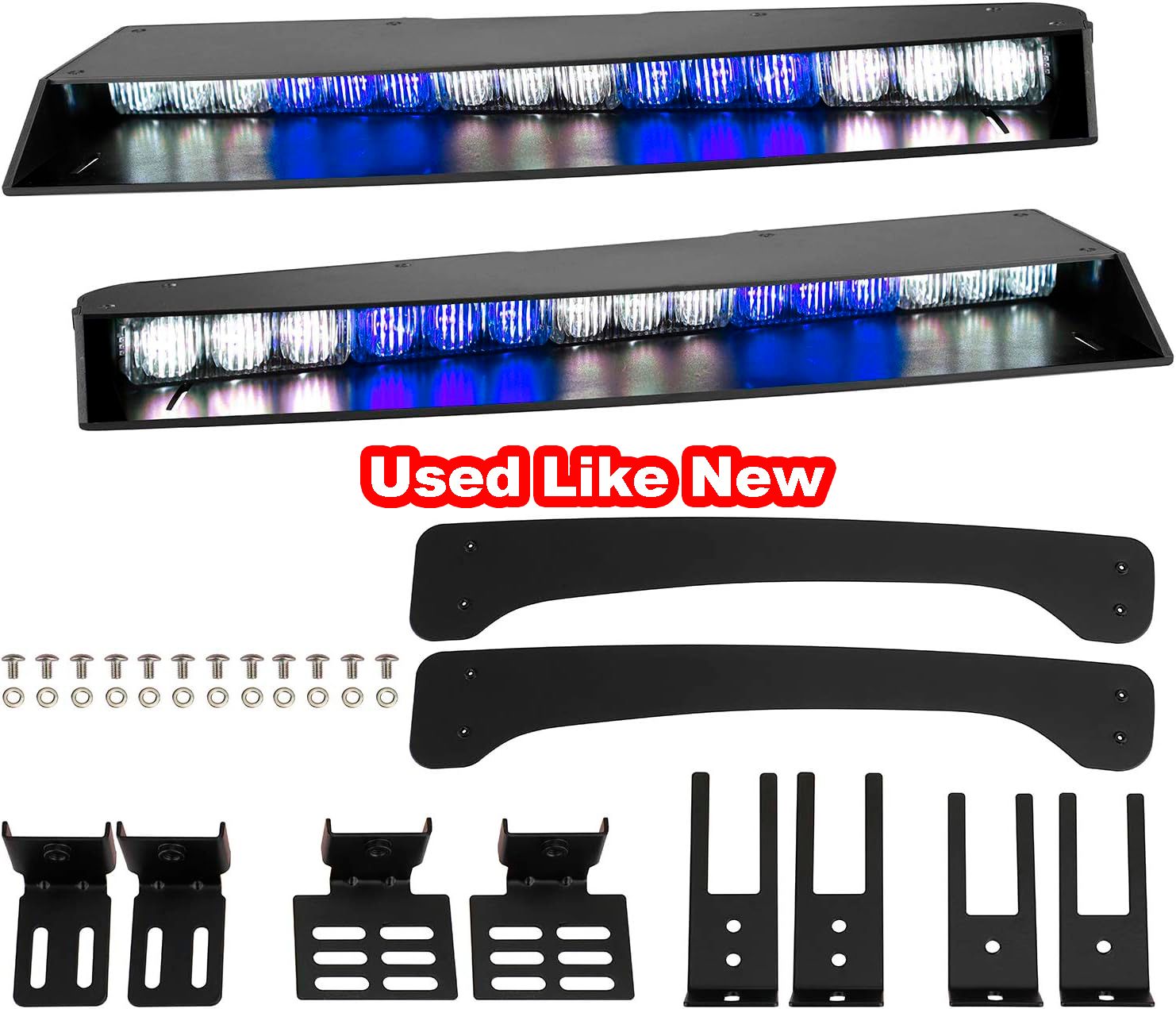 Blue/White 15 LED Visor Strobe Light Bar Interior Windshield Emergency Flash