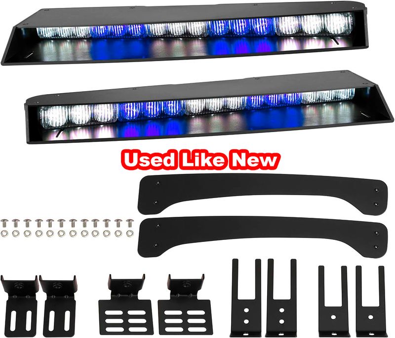 Blue/White 15 LED Visor Strobe Light Bar Interior Windshield Emergency Flash