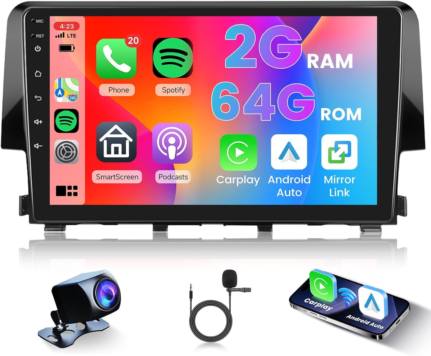 Honda Civic 2016-2021 Touchscreen Radio 9 Inch Wireless CarPlay with GPS, WiFi &amp; Backup Camera