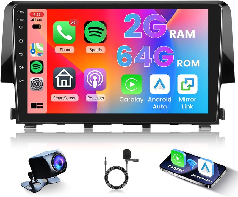 Honda Civic 2016-2021 Touchscreen Radio 9 Inch Wireless CarPlay with GPS, WiFi &amp; Backup Camera