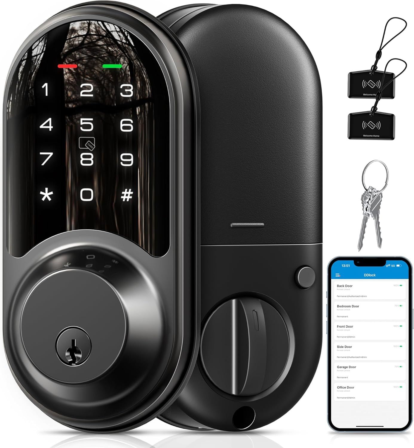 Smart Lock for Front Door with App Control Keyless Entry Touchscreen Keypad (Black Color)