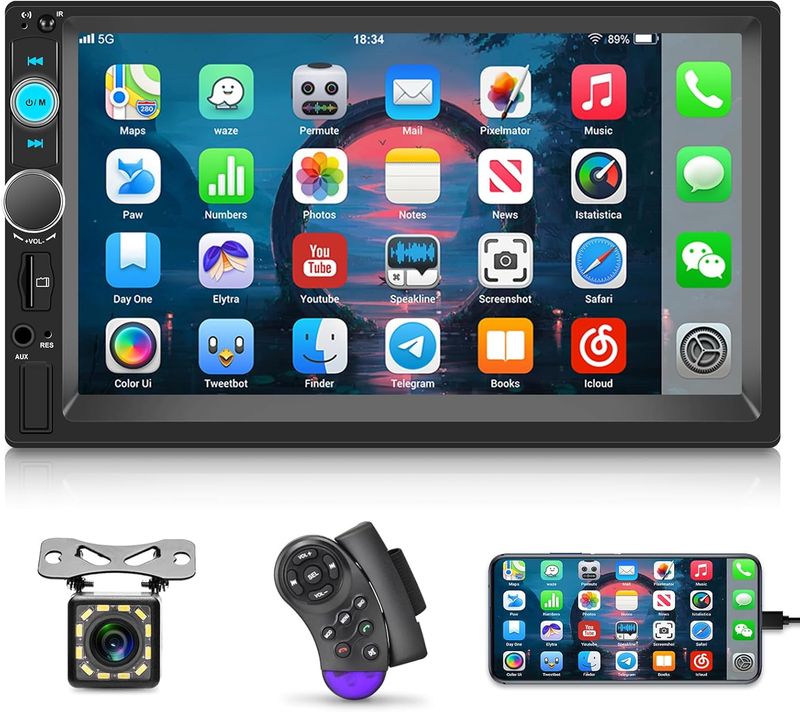 Double Din Car Stereo 7 Inch Touch Screen with Bluetooth, Mirror Link, FM, AUX &amp; Backup Camera