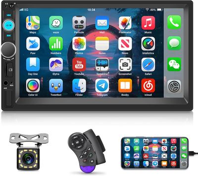 Double Din Car Stereo 7 Inch Touch Screen with Bluetooth, Mirror Link, FM, AUX &amp; Backup Camera