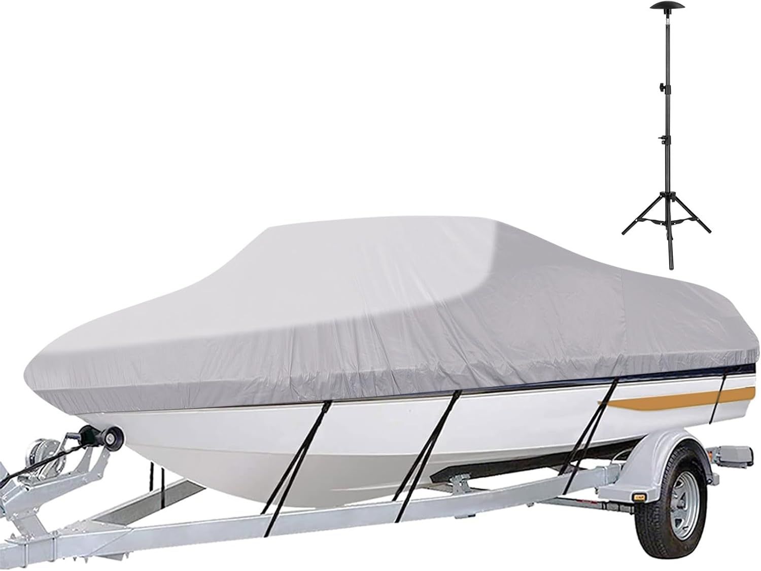 17-19 Ft Heavy Duty Waterproof Boat Cover with Support Pole Fits in V Hull &amp; Bass Boats