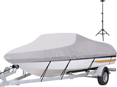 17-19 Ft Heavy Duty Waterproof Boat Cover with Support Pole Fits in V Hull &amp; Bass Boats
