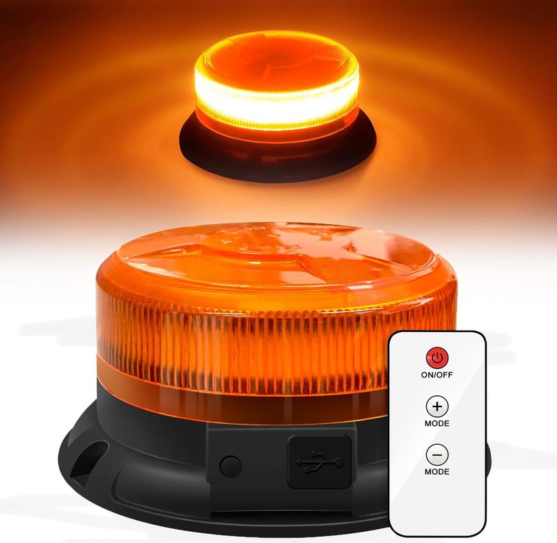 Wireless Remote Control LED Strobe Light Rechargeable Magnetic Amber Color