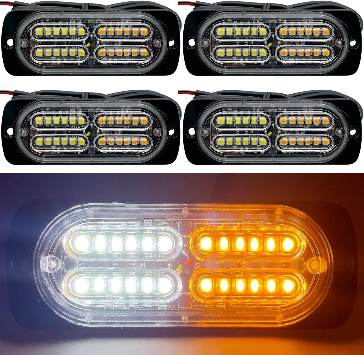 12-24V 24 LED Emergency Strobe Lights Waterproof Warning Kit 4PCS  (White / Amber) Color