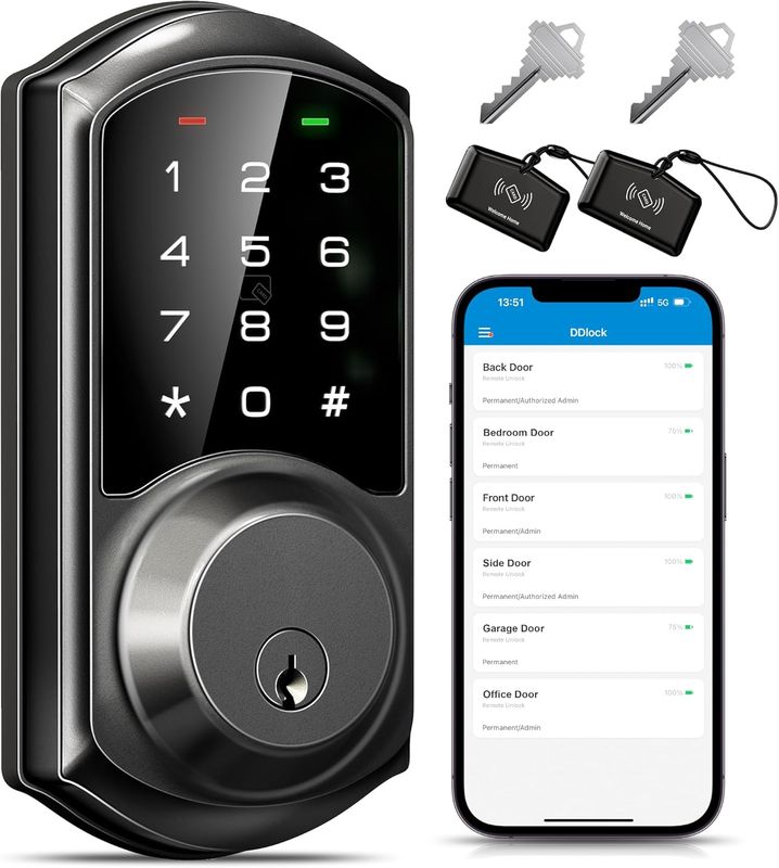 Smart Deadbolt Door Lock with App Control Keyless Entry (Matte Black)