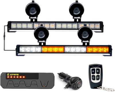 32 LED Emergency Dash Strobe Lights Anti Glare Windshield Visor Light Bar (White/Amber)