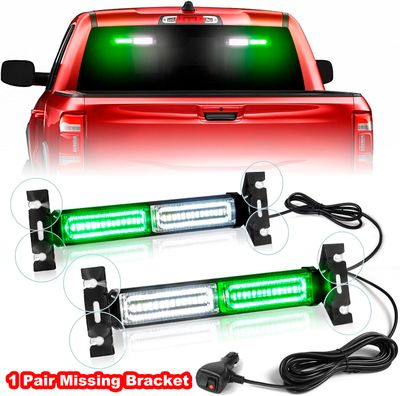 Emergency Strobe Light Bar Dash 40 LED Visor Warning Lights (Green/ White)