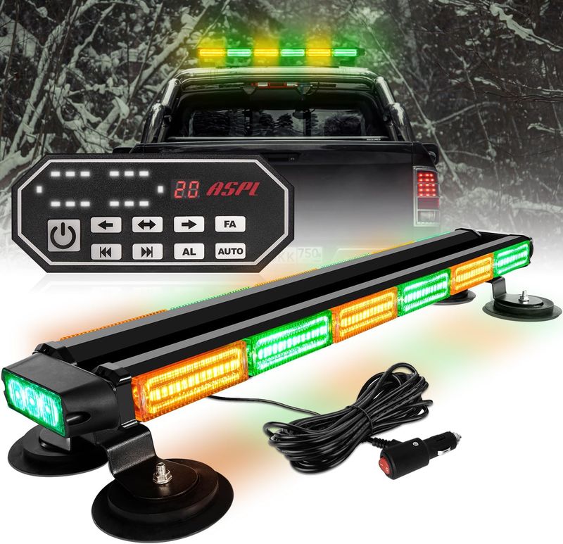 26 Inch Emergency Rooftop Strobe Light Bar  126 LED with Controller (Amber/Green) Color