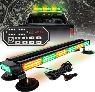 26 Inch Emergency Rooftop Strobe Light Bar  126 LED with Controller (Amber/Green) Color
