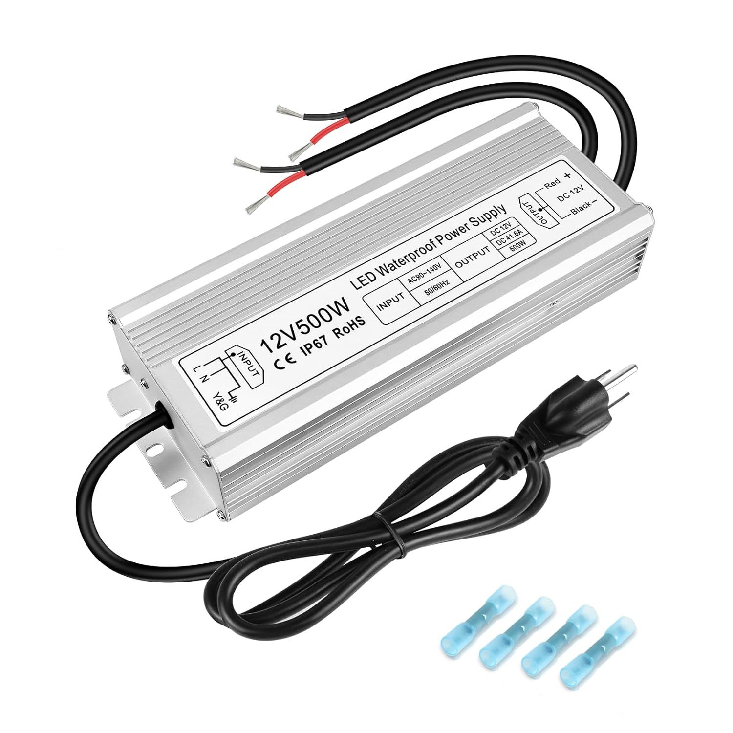 500W 12V LED Power Supply IP67 Waterproof Driver AC to DC Converter for Outdoor Lights