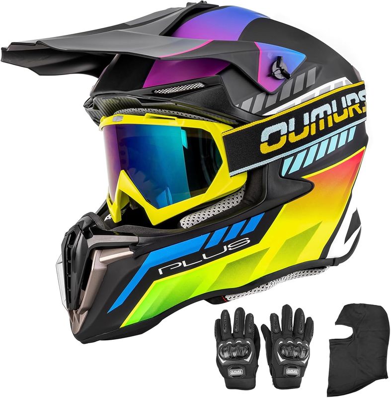 ATV &amp; Motocross Helmet Adult Combo with Gloves and Face Mask Size: L