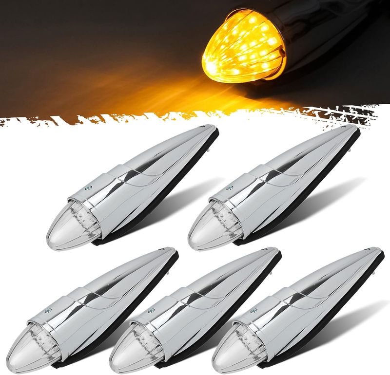 5PC Amber 17 LED Clear  Chrome Cab Marker Roof Running Lights for Semi Truck