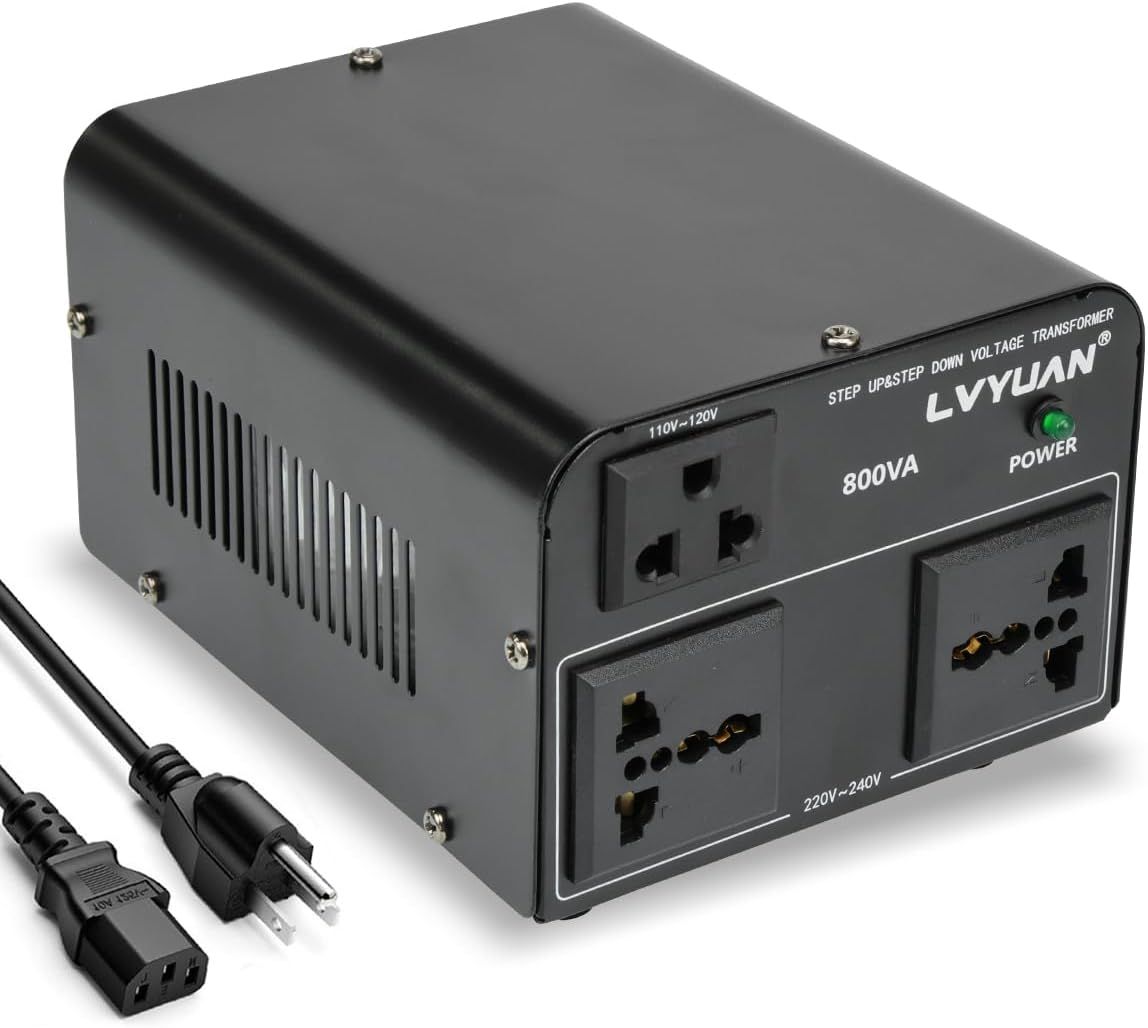 800W Voltage Converter Transformer Step Up/Down 110V to 220V with US &amp; Universal Outlets