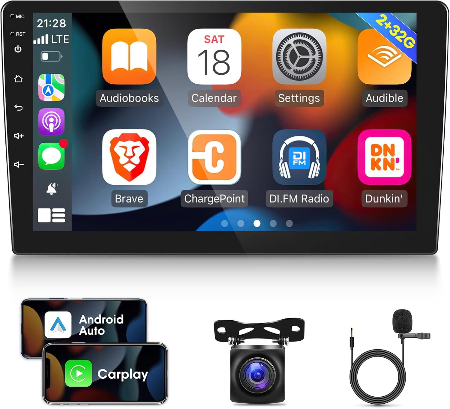 Double Din Car Stereo 10.1 Inch Touchscreen with Android Auto, CarPlay, WiFi  &amp; Backup Camera