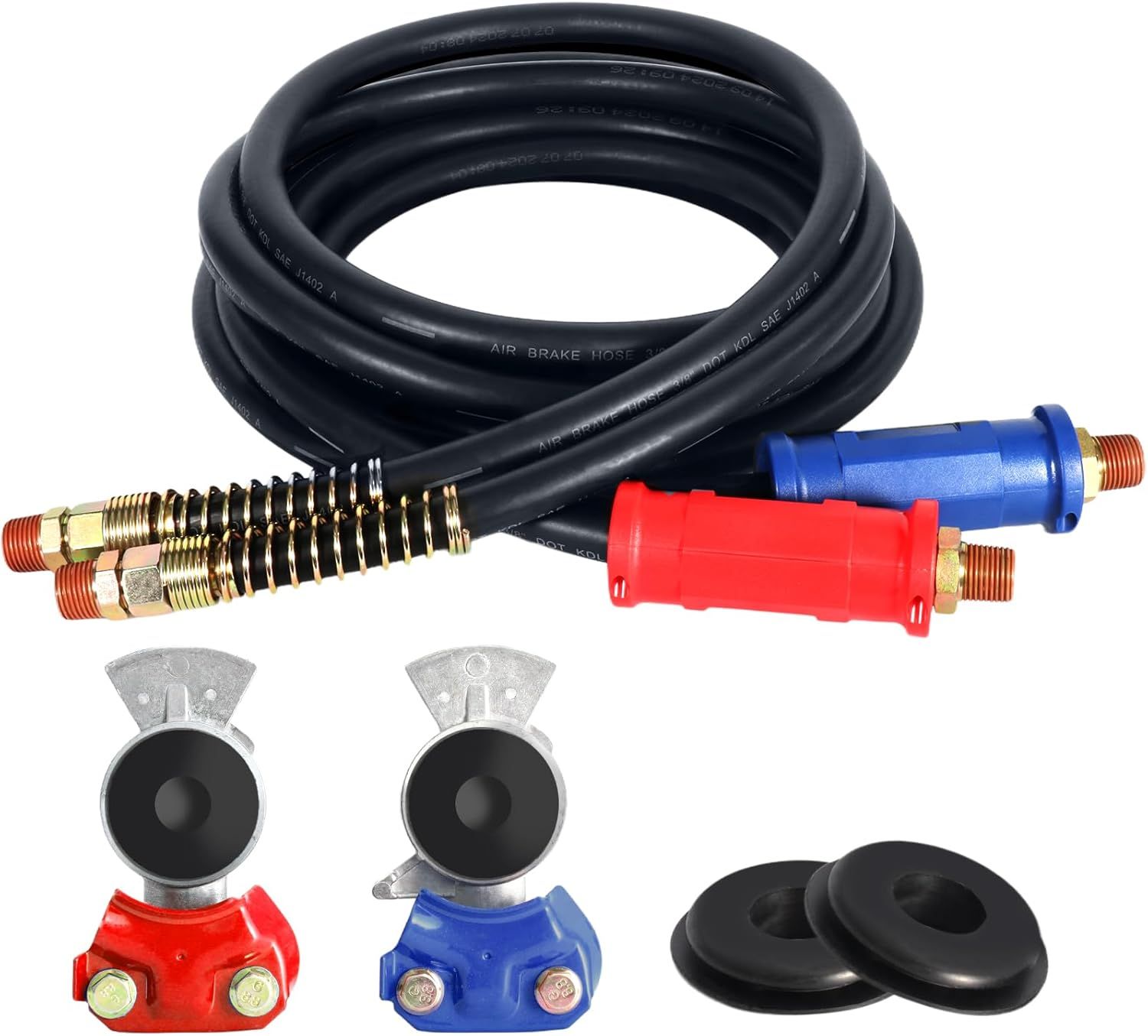 12FT Semi Truck Air Lines Kit Trailer Brake Hoses with Gladhands Leak Proof Seals Heavy Duty Truck