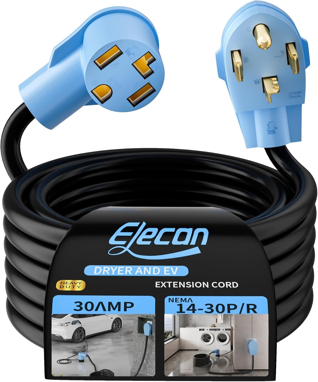 30FT Dryer Extension Cord 30 Amp 4 Prong NEMA 14-30 for EV Charging