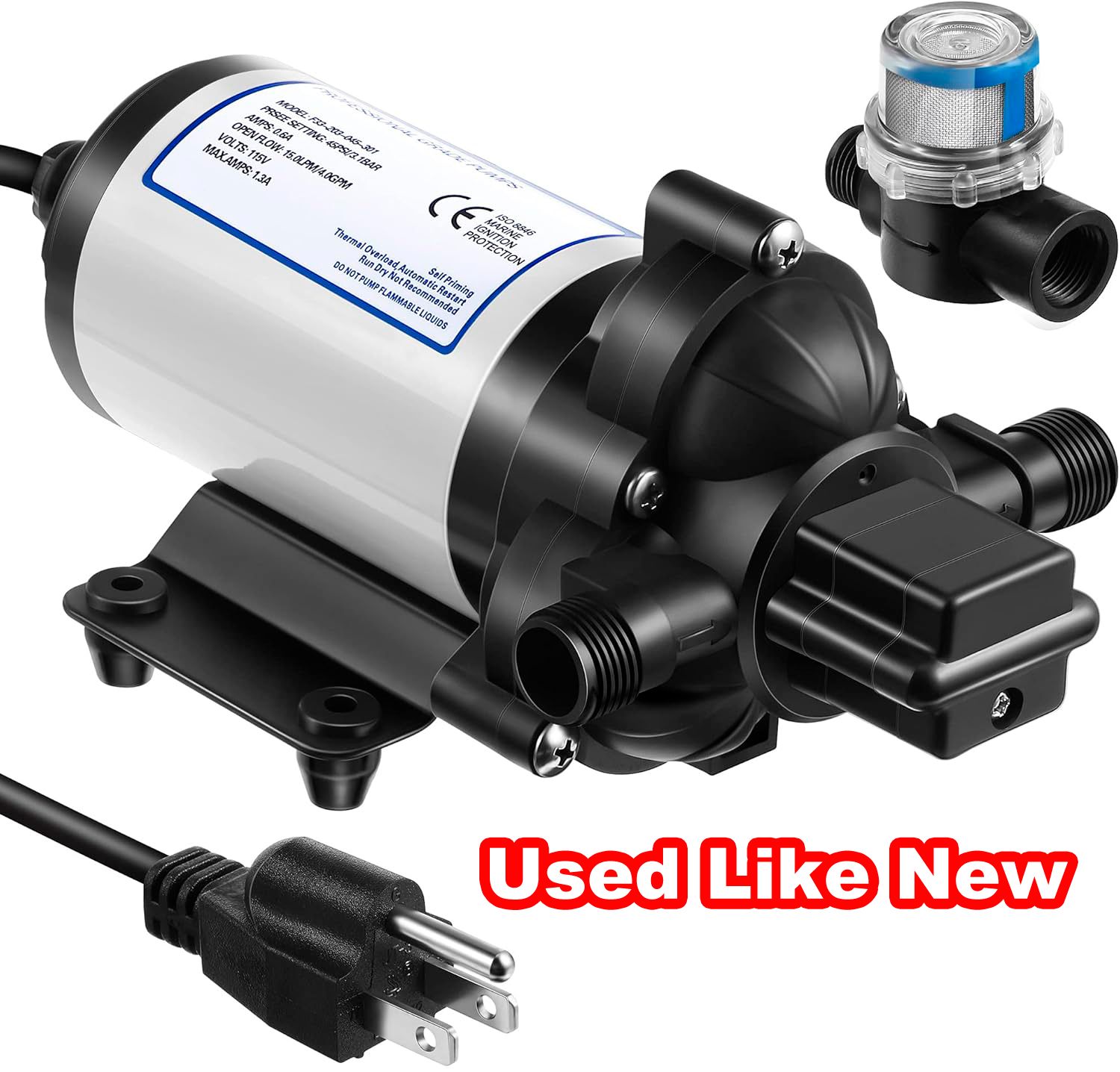 115V Heavy Duty Water Booster Diaphragm Pump 4 GPM 45 PSI For RV, Marine &amp; Home Use